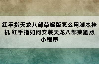 红手指天龙八部荣耀版怎么用脚本挂机 红手指如何安装天龙八部荣耀版小程序